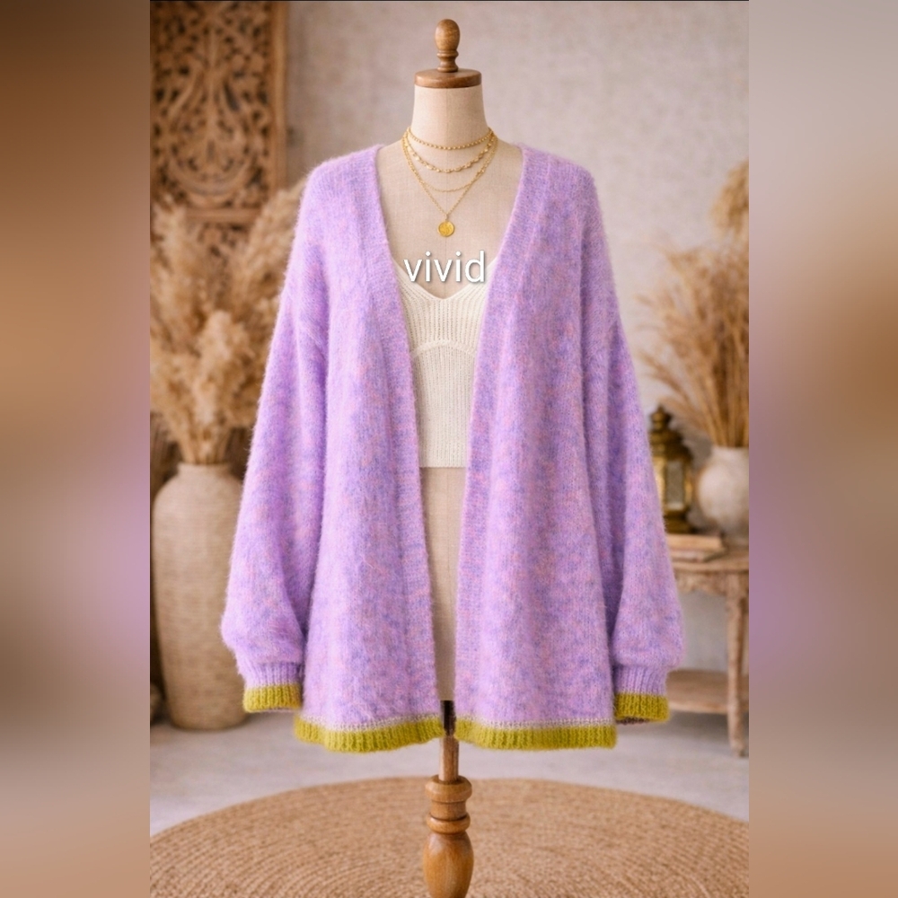 Anthropologe X Knit Lurex Wool Blend Open  Cardigan Pink Stone NWT$230 *Retired*